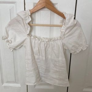 White linen REFORMATION puff sleeve top